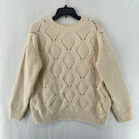 H&M Sweaters - H&M Sweater Womens Sz XL Cream Pullover Cable Knit Long Sleeve Crew Neck Ribbed